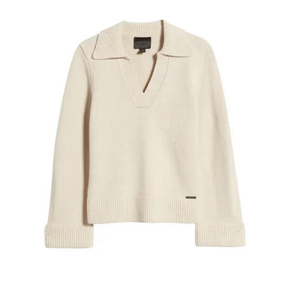 Magaschoni Collared V-Neck Merino Wool Cuffed Sleeve Sweater Womens Size XS - Picture 2 of 6